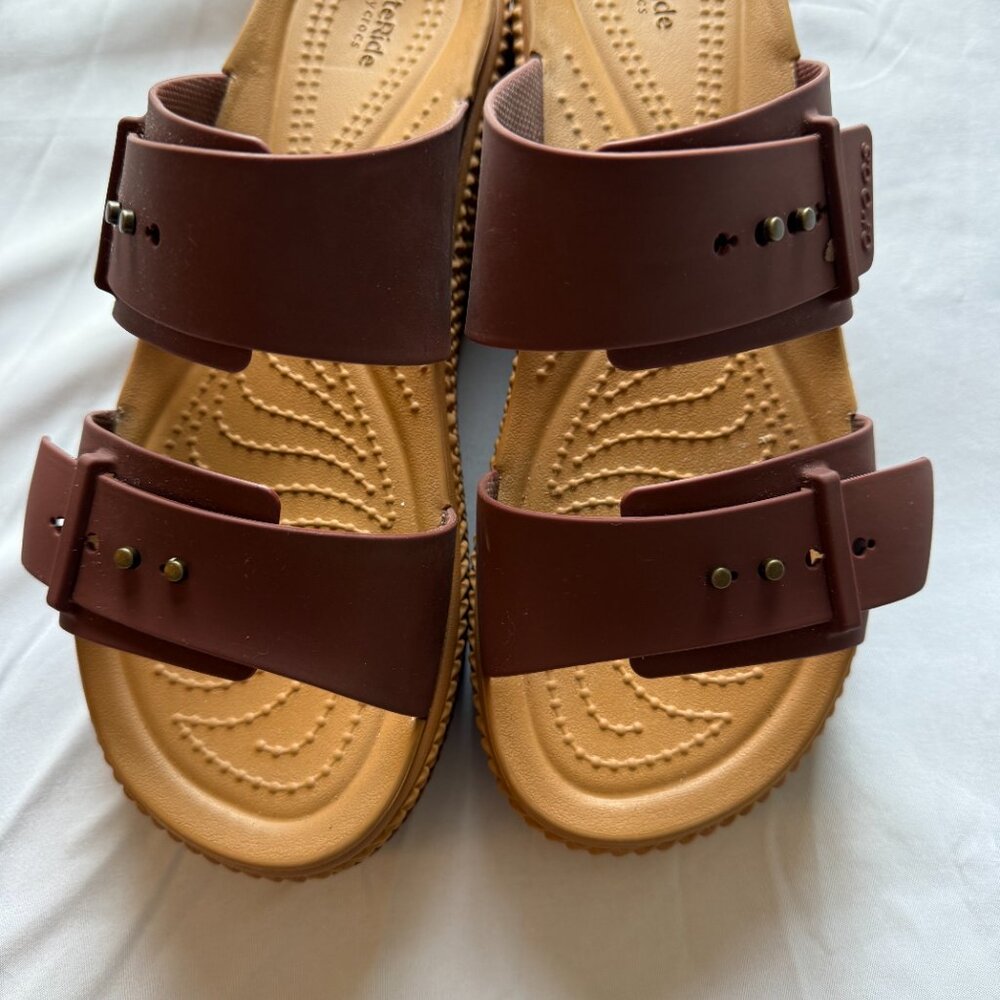 Crocs Brooklyn Buckle Strap Wedge Platform Sandals Dark Brown Women's Size 7